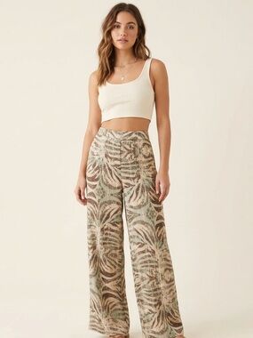 Forever 21 Neutral Printed Wide-Leg Pants